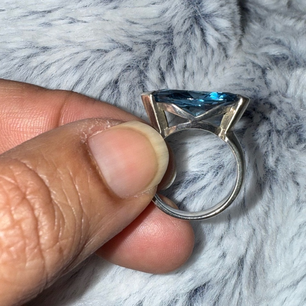 Elegant Marquise shaped Blue Stone Sterling Silver Ring approx 4 1/2-5 - Picture 3 of 13